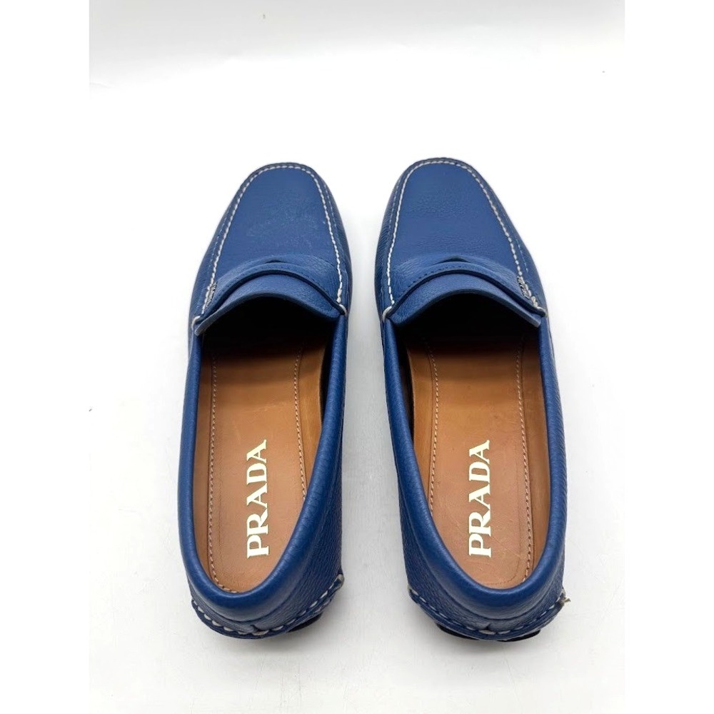 Prada 2DD001 Mens Blue Leather Driving Loafers Made in Italy Size 7 US 8